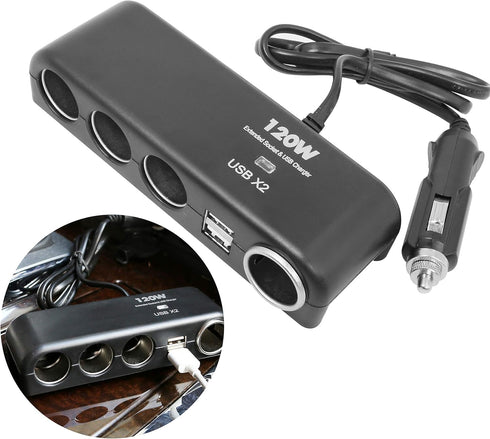 XINFENG 4 Way Car Charger Splitter Power Adapter with Multi Socket Dual USB 12V-24V Plug Charger for iPhone iPad Samsung GPS Dashcam......